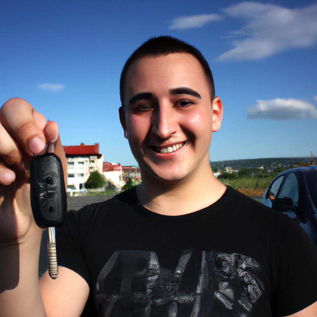 Person holding car keys, smiling