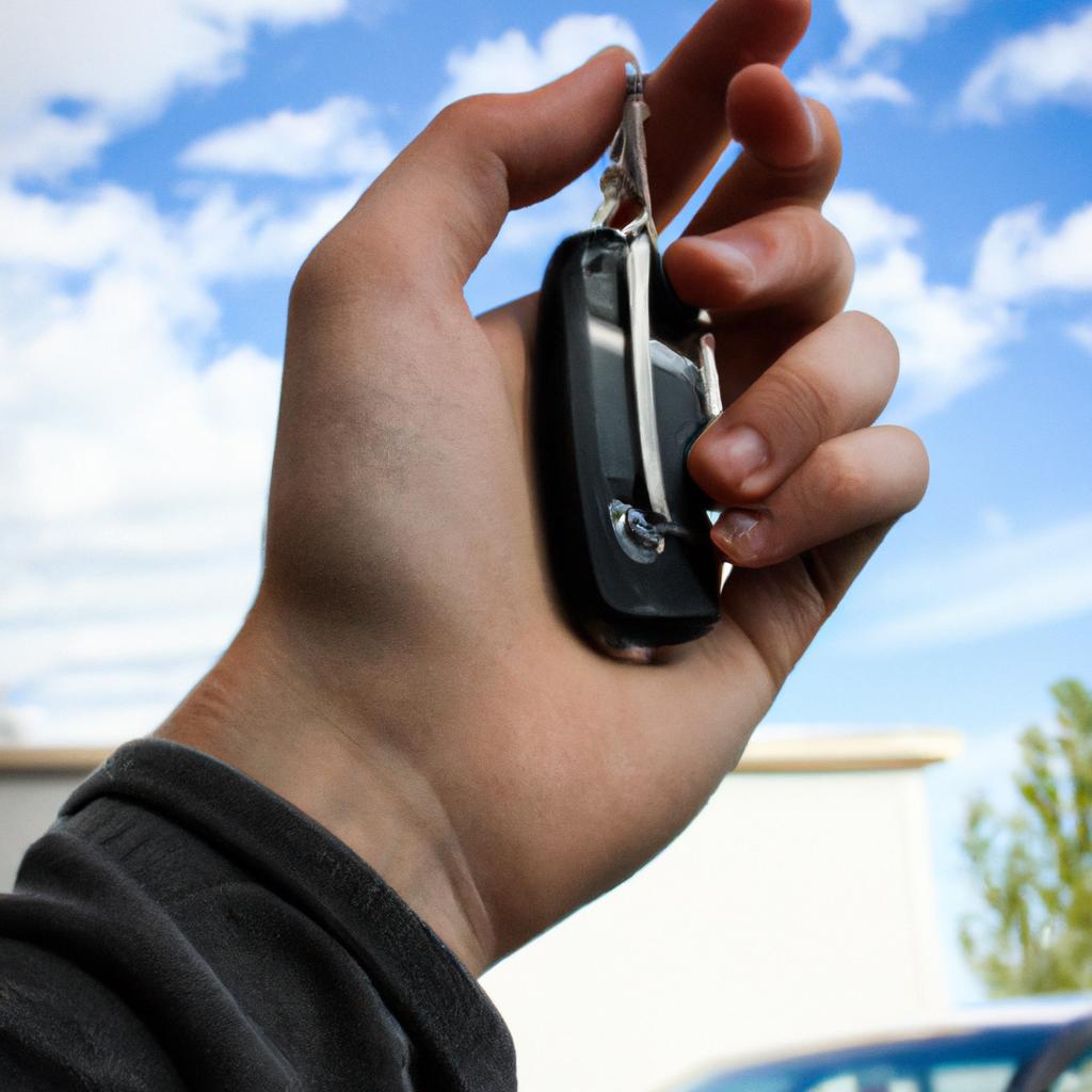 Person holding car keys, contemplating